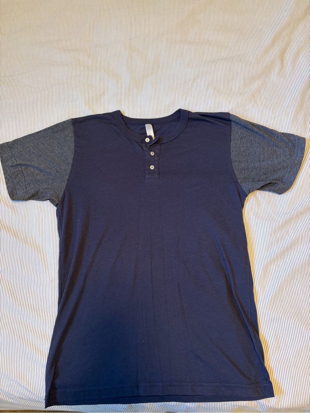 American Apparel Navy Henley with Heather Gray Sleeves